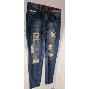 Nitagut Womens High Rise Distressed Blue Jeans Patchwork Cuff